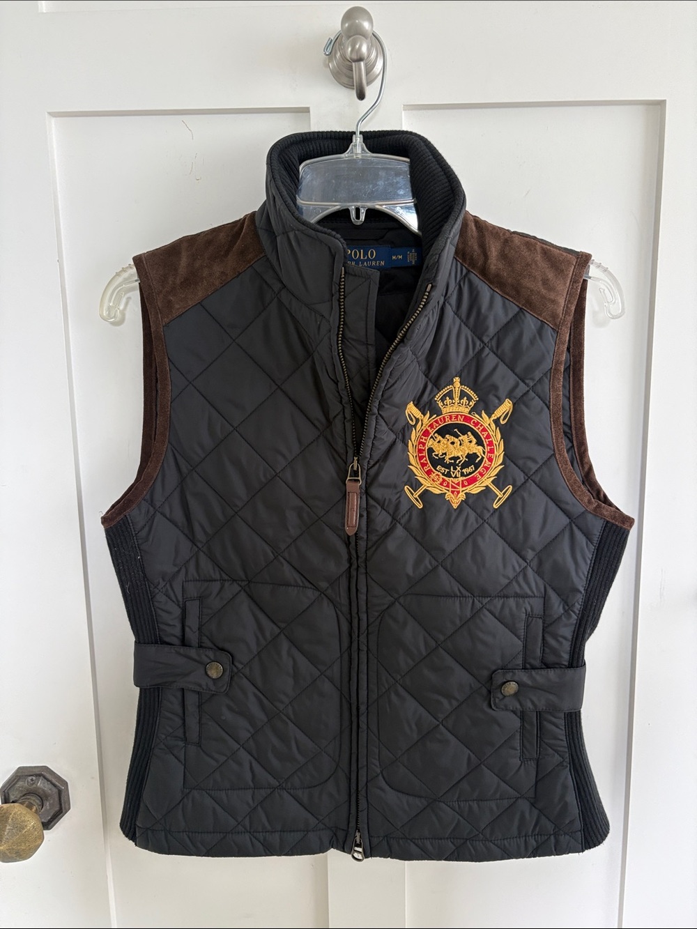 NWOT Ralph Lauren Polo Equestrian Quilted leather Suede Trim Vest S